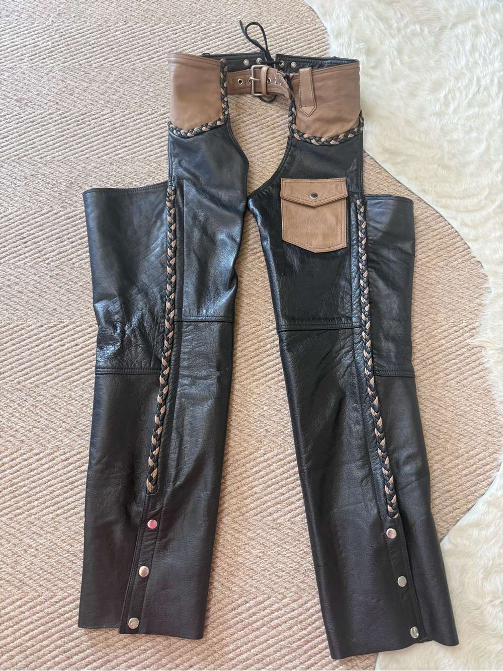 Two-Tone Black and Tan Gorgeous Leather Chaps